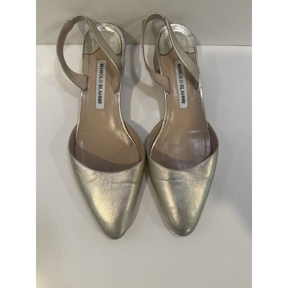 Manolo Blahnik Carolyne d'Orsay Silver sling back pumps 38.5